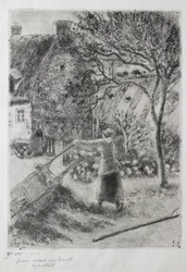 Kvinde tømmer en trillebør, 1880 (tørpunkt, akvatint, sandpapir og åben bid ætsning)
